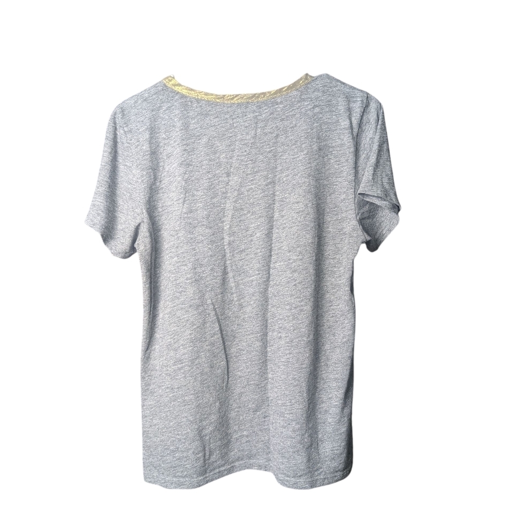 J. Crew Women's M Blouse Solid Gray T-Shirt Sparkly Gold Trim - Picture 2 of 4